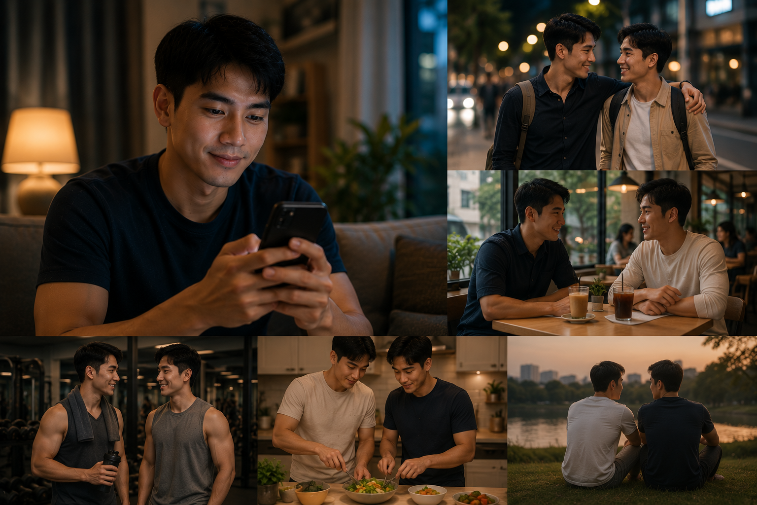 ชายหนุ่มชาวไทยเริ่มต้นทำความรู้จักผ่านสมาร์ตโฟน ก่อนพัฒนาความสัมพันธ์เป็นมิตรภาพและความรัก ผ่านกิจกรรมในชีวิตประจำวัน เช่น ดื่มกาแฟ ออกกำลังกาย ทำอาหาร และใช้เวลาร่วมกันอย่างอบอุ่น